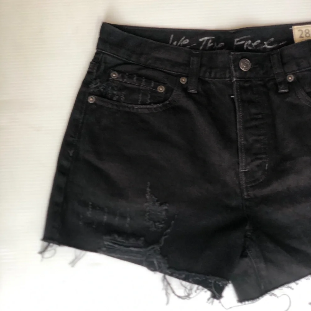 Free People Womens Black Denim Sofia Cutoff Shorts